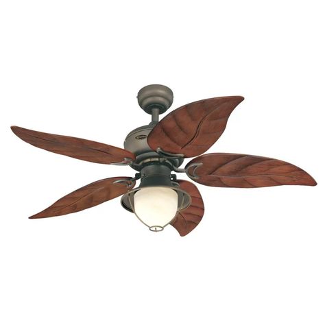 Westinghouse Lighting 48'' Oasis 5 - Blade Outdoor Leaf Blade Ceiling Fan with Pull Chain and Light Kit Included & Reviews | Wayfair Oil Rubbed Bronze Lighting, Bronze Ceiling Fan, Ceiling Fan Design, Outdoor Ceiling, Led Ceiling Fan, Fan With Light, Glass Lantern, Outdoor Ceiling Fans, Garden Lamps