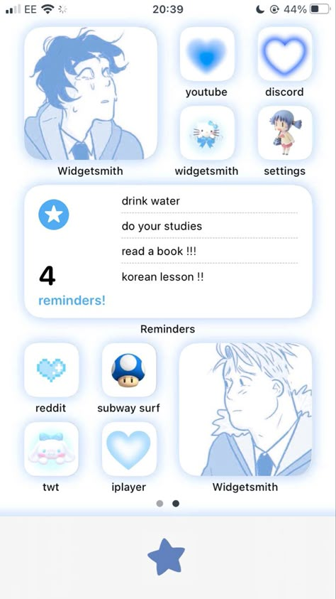 Phone Themes Pastel, Heartstopper Themed Phone, Iphone App Design Blue, Blue And White Phone Theme, Iphone Blue Theme, Heartstopper Phone Theme, Pastel Blue Homescreen, Pastel White Aesthetic, Phone Themes Blue