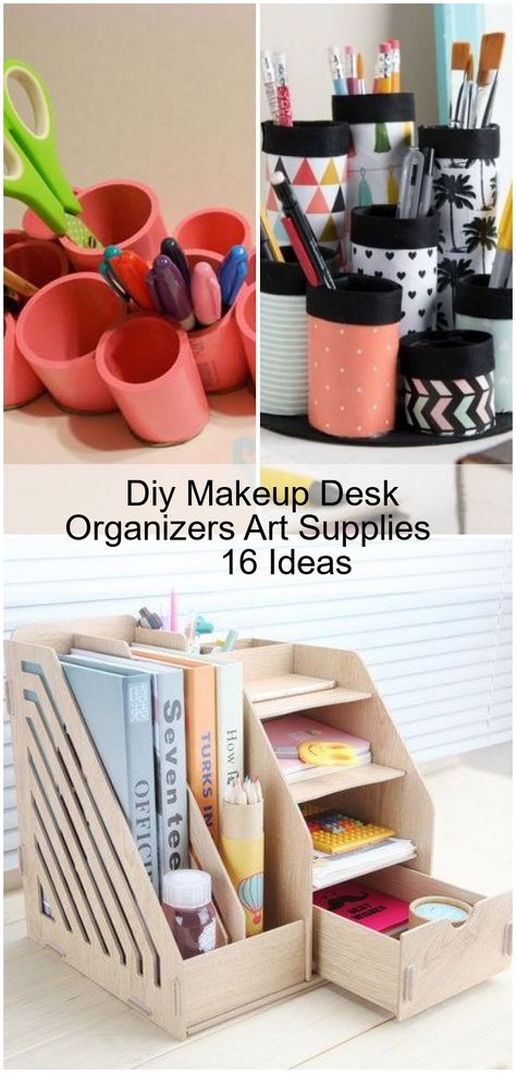 Diy Art Supply Organizer, Stationary Organizer Diy, Creative Desk Organizer, Makeup Desk Diy, Stationary Organization Diy, Diy Makeup Desk, Goth Furniture, Diy Stationery Organizer, Diy Desk Organizer