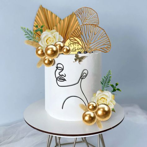 PRICES MAY VARY. 【Package Contents】:This Minimalist Art cake topper including 1 women face Lines cake topper, 2 boho fan cake toppers, 2 roses, 1 boho grass, 2pcs green leaves, 1 gold ginkgo, 10 balls, 1 happy birthday cake topper. 【Material】:The Abstract Minimalist Art Lady Face and happy birthday cake topper is made of acrylic, boho fan cake toppers are made of paper, grass and ginkgo are made of high quality plastics. 【Design features】:The design of the flower lady face lines cake topper come Crazy Birthday Cakes, Leaves Cake, Barbie Doll Birthday Cake, Boho Themed Party, Modern Birthday Cakes, Learn Cake Decorating, Women Birthday Party, Boho Cake, Silhouette Cake