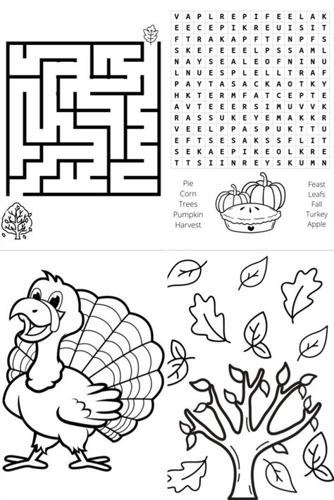 Fall activity pages for kids perfect for school or at home! digital downloads #turkey #coloringpages #maze #wordsearch #activitypage Thanksgiving Mazes Free Printable, Fall Activity Pages, Regulation Activities, Emotional Regulation Activities, Maze For Kids, Activity Pages For Kids, Thanksgiving Activity, Fall Activity, Mazes For Kids