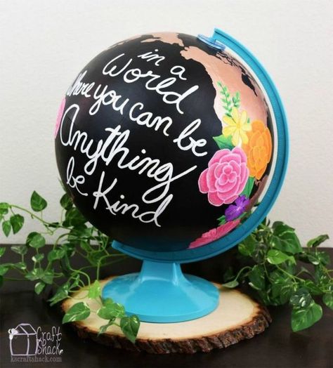 11 Globe Transformations That Will Change Your World Painted Globe Diy, Globe Projects, Globe Diy, Old Globe, Globe Crafts, Painted Globe, K Crafts, Globe Art, World Globes