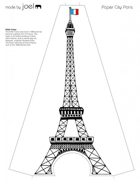 Paper City Paris Eiffel Tower Template Eiffel Tower Cutout, Free Paris Printables, Ajfelov Toranj, Eiffel Tower Template, Eiffel Tower Craft, Paris Craft, Eiffel Tower Drawing, Paris Printables, Tower Models