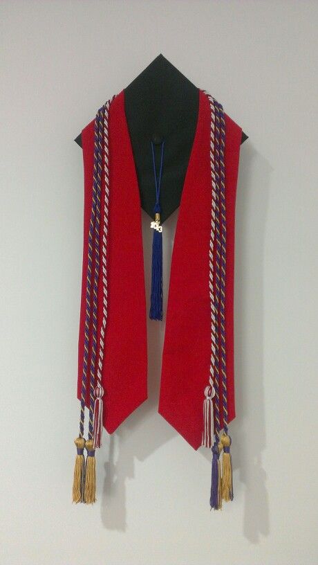 How to reuse graduation attire: Take graduation cap and accessories and make it into a wall decoration. Hang cap onto the wall and then layer. Great way to display educational accomplishments! Graduation Cords Display, Graduation Stole Display, Graduation Cords Display Cute Ideas, Graduation Tassel Ideas, Graduation Shadow Box College, Cap And Gown Shadow Box Ideas, Graduation Shadow Box Ideas High School, Graduation Shadow Box Ideas, Graduation Boxes