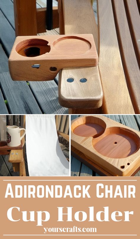 DIY Adirondack Chair Cup Holder Project Diy Cup Holder, Diy Adirondack Chair, Ring Boxes Diy, Diy Footstool, Wooden Hinges, Wooden Cup, Project Steps, Deck Projects, Diy Cups