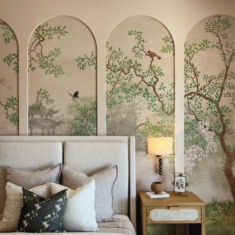 Etched Wallpaper, Chinoiserie Decorating, Out Of Reach, Interior Wall Design, Dream House Decor, Apartment Interior, Interior Walls, 인테리어 디자인, Bed Design