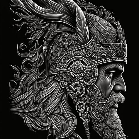 Thor Symbol, Thor Design, Viking Drawings, Viking Gods, Thor Tattoo, Viking Warrior Tattoos, Norse Mythology Tattoo, Viking Head, Thor Art