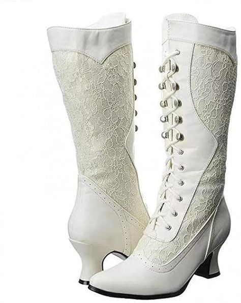 Lace Wedding Boots, Lace High Heels, Bridal Boots, Rider Boots, Ellie Shoes, Popular Boots, Punk Boots, Wedding Boots, Mid Heel Shoes