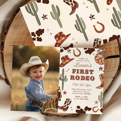 Wild west First Rodeo 1st Birthday party Cowboy 1st Birthday Party, Rodeo 1st Birthday, Rodeo Birthday Parties, Western Birthday, Rodeo Birthday, 1st Birthday Party Invitations, First Rodeo, 1st Birthday Party, Birthday Design