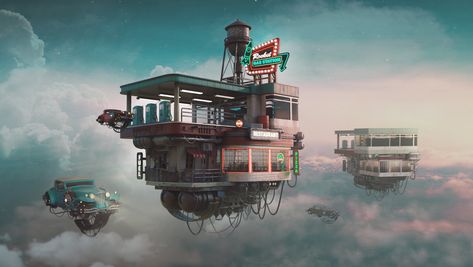 House Concept Art, Sci Fi Building, Sci Fi City, Car Concept, Floating City, City Sky, Building Concept, Cyberpunk City, Floating House