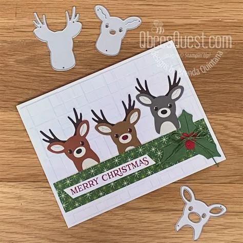 Qbees Quest - Designs by Brenda Quintana Brenda Quintana, Stampin Up Reindeer, Reindeer Christmas Cards, Reindeer Card, Fun Christmas Cards, Deer Doe, Stampin Up Christmas, Christmas Cards To Make, Holly Leaf