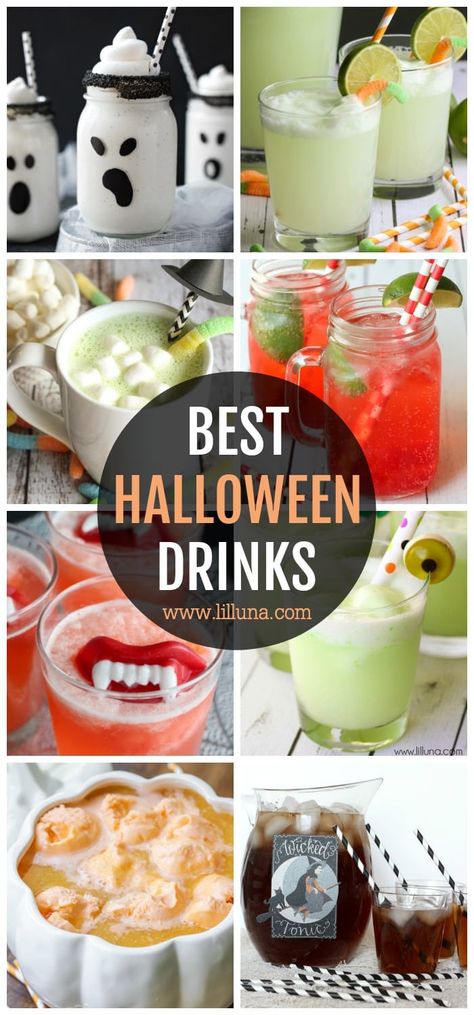 No halloween party is complete without some fun and festive Halloween drinks! All of the recipes in this collection are drinks both kids and adults can enjoy—including punches, milkshakes, and even hot chocolate! #halloween #halloweendrinks Chocolate Halloween, Halloween Drink, Halloween Punch, Halloween Fruit, Kid Friendly Halloween, Ideas For Halloween, Halloween Cocktails, Halloween Dinner, Ideas Food