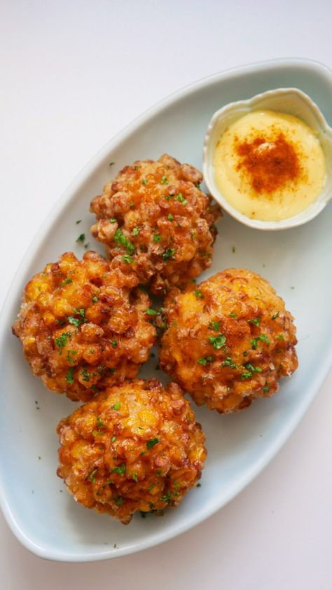 Corn Cheese Balls - Jecca Chantilly Corn Balls Fried, Corn Balls Recipe, Cheese Corn Balls, Corn Ball, Korean Corn Cheese, Picky Bits, Corn Balls, Korean Corn, Food Truck Menu