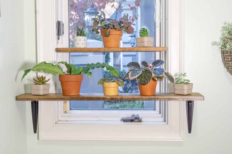 Flip Homes, Window Shelf For Plants, Ikea Shelving Unit, Window Plant Shelf, Plant Window, Window Plants, Window Shelves, Diy Garage Door, Indoor Window