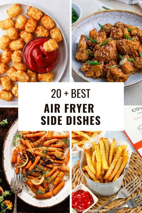 These Air Fryer Side Dishes are quick and easy to make, and perfect to serve at a family dinner! All of these 23 vegetable sides are healthy, delicious, and can be prepared even by beginners. We have plenty of vegan and gluten-free options! Vegetarian Easter, Butternut Squash Cooking, Air Fryer Side Dishes, Vegan Air Fryer Recipes, Vegan Air Fryer, Frying Recipes, Crispy Sweet Potato, Delicious Sides, Cauliflower Wings