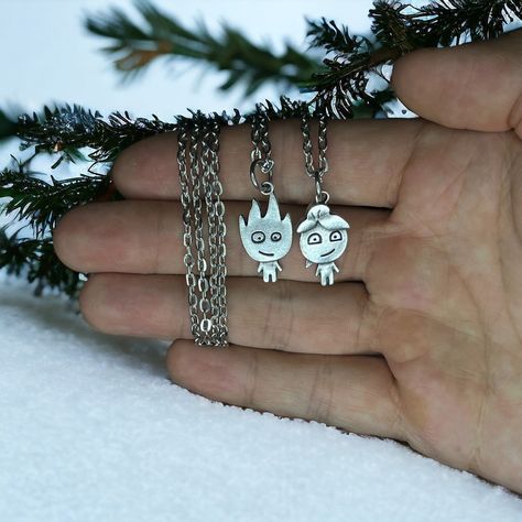 Fire Boy And Water Girl, Bestie Jewelry, Relationship Jewelry, Add Meaning, Fireboy And Watergirl, Water Girl, Couple Necklace, Unique Symbols, Girl In Water