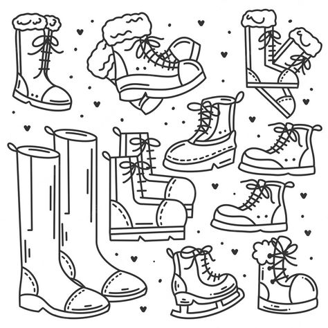 Hand Drawn Doodles, Winter Pins, Doodle Coloring, Christmas Cards Handmade, Vector Photo, Winter Boots, Adobe Stock, Graphic Resources, Vector Art