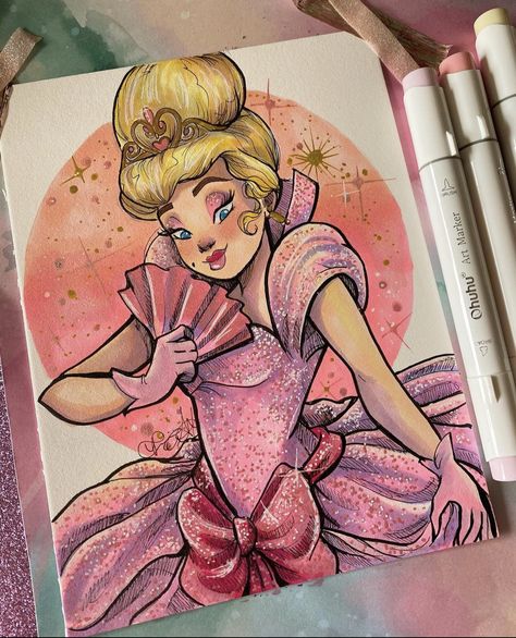 Disney Princess Drawing Ideas, Disney Princess Painting Ideas, Disney Art Drawings Princesses Sketches, Disney Princess Art Sketches, Disney Princess Drawings Pencil, Princess Drawings Sketches, Princess Art Drawing, Ohuhu Markers Art Ideas, Alcohol Markers Art Ideas