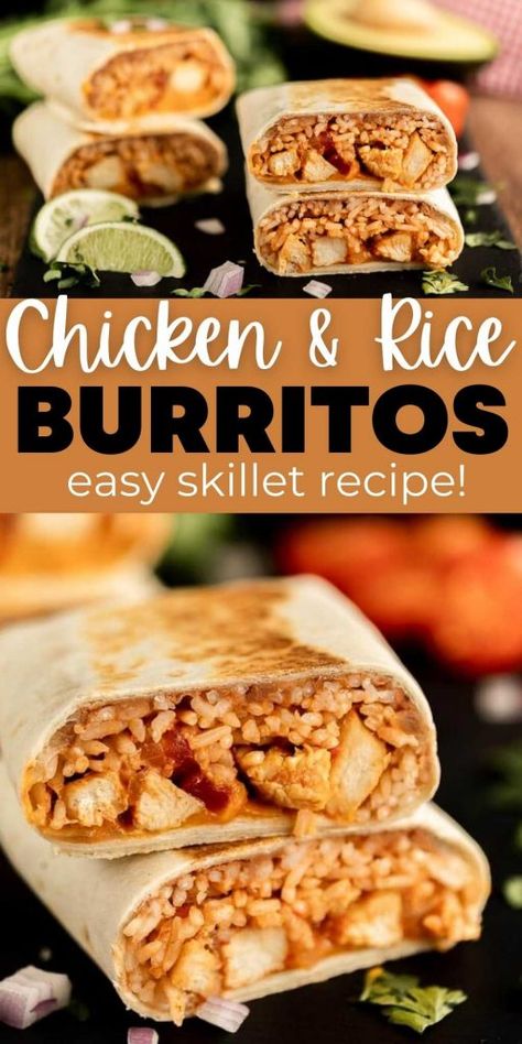 Mexican Chicken Recipes Skillet, Chicken And Rice Wraps, Grilled Chicken Burritos, Burrito Rice Recipe, Chicken Rice Wraps, Rice For Burritos, Chicken And Rice Burritos, Burritos With Rice, Rice Burrito Recipe