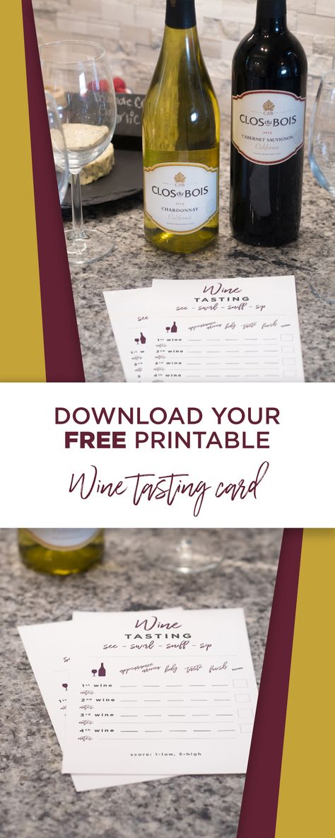 Tips on how to host your own wine tasting party at home! Plus, free download printable wine tasting card! Wine Night Appetizers, Blind Wine Tasting Party, Wine Tasting Card, Wine Tasting Guide, Blind Wine Tasting, Wine Tips, Chardonnay Wine, Make Your Own Wine, Wine Event