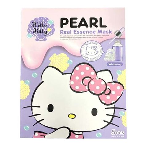 Korea Made Hello Kitty Pearl Real Essence Mask 5-Sheet Pack Whitening Moisturizing Inspired by You. Hello Kitty Face Mask, P Font, Hello Kitty Face, Mask Cute, Gel Pens Set, Family Coloring, Pearl Powder, Hello Kitty Items, Winter Is Here