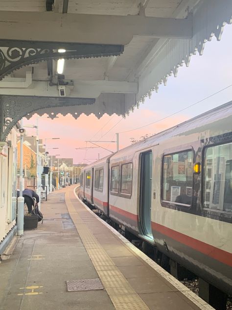 Pink Train Aesthetic, Aesthetic Train Station, Pink Sunset Aesthetic, Pink Train, Aesthetic Train, Ipad Widgets, Sunset Aesthetic, Pink Sunset, Train Station