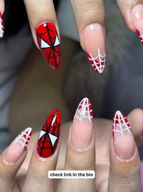 spiderman nails Gingham Nails, Superhero Nails, Marvel Nails, Web Slinger, Art Guide, Cute Acrylic Nail Designs, Simple Acrylic Nails, Glow Nails, Really Cute Nails