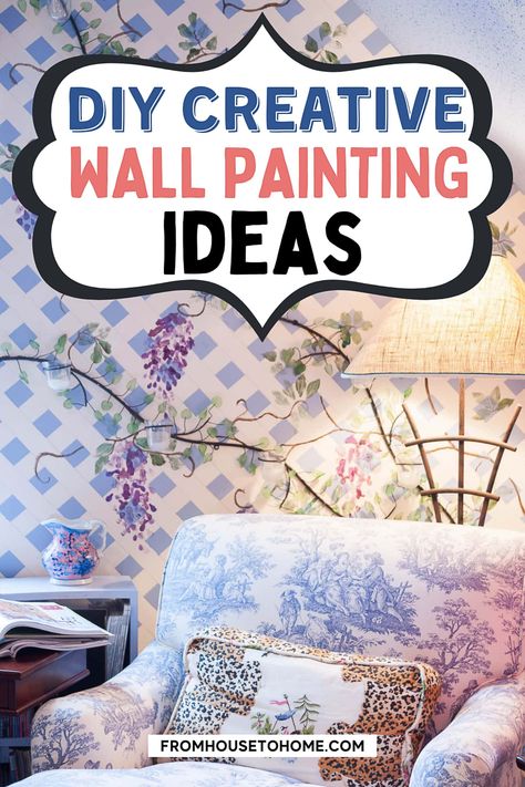 Bedroom Wall Designs Texture, Blue Paint Designs On Wall, Wall Borders Ideas, Diy Painting Ideas For Walls, Wall Paint Ideas Creative, How To Paint An Abstract Wall Mural, Hand Painted Accent Wall Diy Bathroom, Diy Wall Stencil Patterns, Unique Painting Ideas For Walls