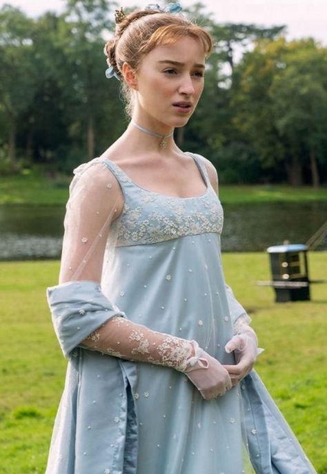 Bridgerton Blue Dress, Bridgerton Blue, Daphne Bridgerton, Phoebe Dynevor, Regency Era Fashion, Regency Dress, Regency Fashion, Picnic Dress, Modern Princess