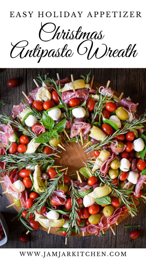 Antipasto wreath holiday appetizer recipe Christmas Antipasto Wreath, Holiday Antipasto Wreath, Holiday Antipasto Platter, Antipasto Skewer Wreath, Christmas Antipasto Platter Ideas, Christmas Wreath Antipasto Skewers, Antipasto Wreath Christmas Appetizers, Antipasto Skewers Christmas, Antipasta Skewer Wreath