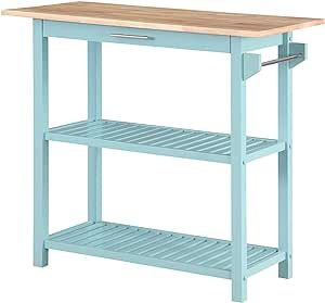 Kitchen Prep Island, Butcher Block Kitchen Cart, Stainless Steel Kitchen Cart, Kitchen Island With Drawers, Butcher Block Countertop, Sea Foam Blue, Wine Bottle Storage, Slatted Shelves, Butcher Block Kitchen