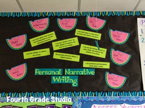 Personal Narrative Bulletin Board Writing Bulletin Board Ideas, Writing Bulletin Boards, Teaching Board, Personal Narrative Writing, Writing Genres, 3rd Grade Writing, 4th Grade Writing, Middle School Writing, Elementary Teaching