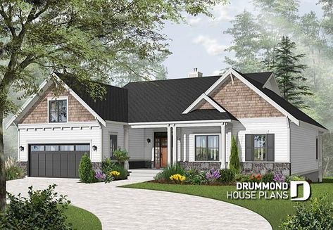 One Story Craftsman House Plans, Craftsman Style Bungalow, Drummond House Plans, Basement House Plans, Plans Architecture, House Plans One Story, Basement House, Lake House Plans, Craftsman House Plan