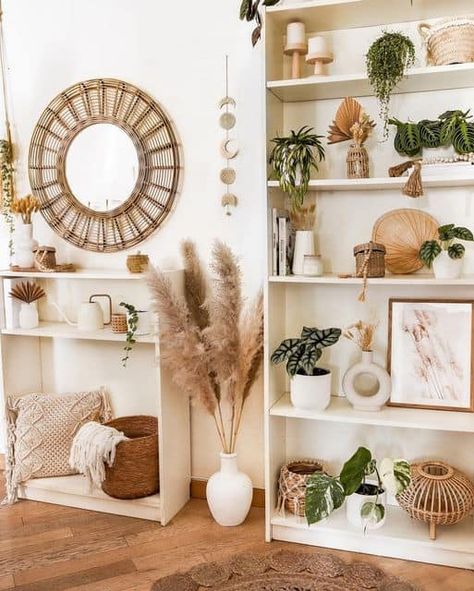 18 Beautiful Boho Shelf Decor Ideas » Lady Decluttered Bedroom Decor Ideas For Couples Romantic, Boho Shelf Decor, Boho Chic Bedroom Decor, Aesthetic Dream, Home Cinema Room, Room Decor Living Room, Boho Style Bedroom, Chic Bedroom Decor, Prom Decor