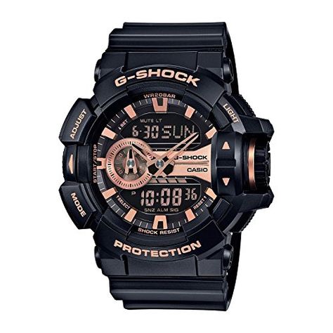 Casio GShock Black and Rose GoldTone Dial Resin Quartz Mens Watch GA400GB1A4 ** Continue to the product at the image link. (This is an affiliate link) Casio Protrek, G Shock Black, G Shock Men, Casio G Shock Watches, Casio Vintage, Citizen Watch, G Shock Watches, Casio G Shock, Analog Watch