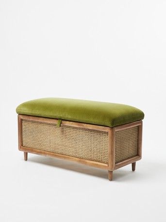 All Furniture | Oliver Bonas Cane Ottoman, Green Velvet Bench, Parrot Room, Rattan Ottoman, Ottoman Furniture, Rattan Cane, Cane Furniture, Velvet Ottoman, Free Furniture