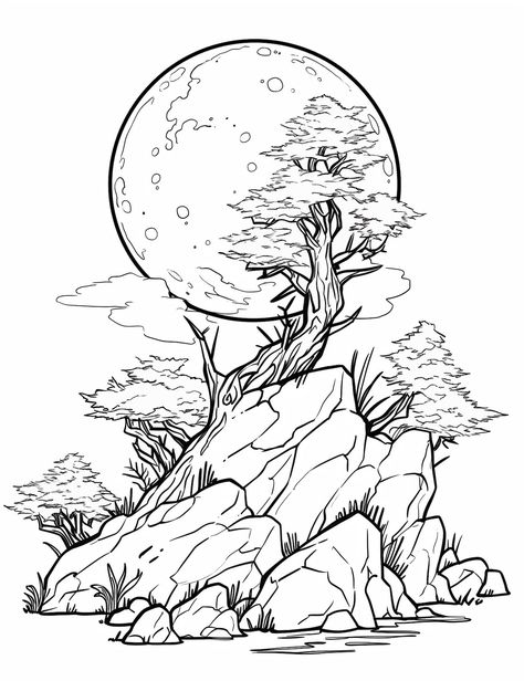 Nature Coloring Pages Free Printable, Nature Coloring Pages For Adults, Outdoor Coloring Pages, Nature Pictures Drawing, Jake Drawing, Landscape Ideas Drawing, Nature Line Drawing, Nature Outline, Nature Coloring Pages