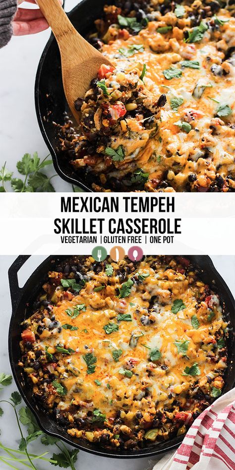 Mexican Tempeh Skillet Casserole | Dietitian Debbie Dishes Tempeh Mexican Recipes, Mexican Tempeh Recipes, Tempeh Recipes Dinner, Shredded Tempeh, Recipes With Tempeh, Best Tempeh Recipes, Tempeh Dinner Recipes, Mexican Tempeh, Vegan Tempeh Recipes