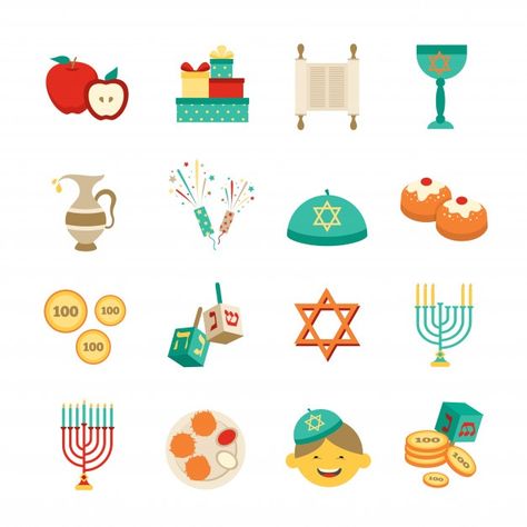 Hanukkah Symbols, Jewish Beliefs, Hanukkah Celebration, Vector Symbols, Free Icon Set, How To Celebrate Hanukkah, Flat Icons Set, Planner Art, Flat Icons