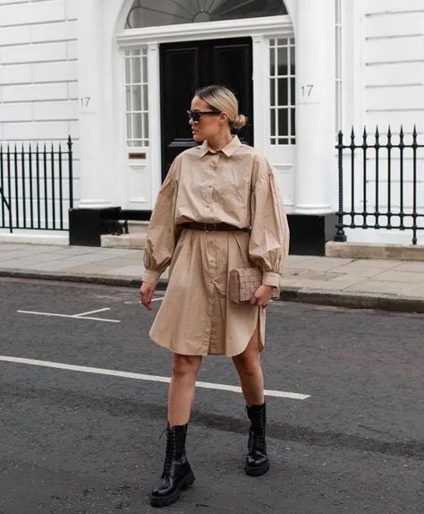 How To Style Shirt Dress Or Oversized Shirt This Fall | Fashionisers© - Part 2 Oversized Button Up Shirt Dress Fall, Oversized Fall Shirt Dress For Daywear, Beige Shirt Dress Outfit, Oversized Shirt Dress Outfit, Oversized Button Up Shirt Dress, Oversized Knee-length Shirt Dress For Fall, Oversized Casual Mini Shirt Dress, Oversized Dress Outfit, Style A Shirt Dress