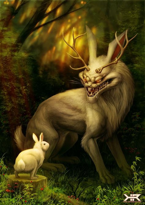 jackalope by tanathe on deviantART Cosmos Galaxy, Bunny Rabbit Art, Beast Creature, Creature Artwork, Mythical Animal, Fantasy Beasts, Rabbit Art, Fantasy Creatures Art, Mythological Creatures