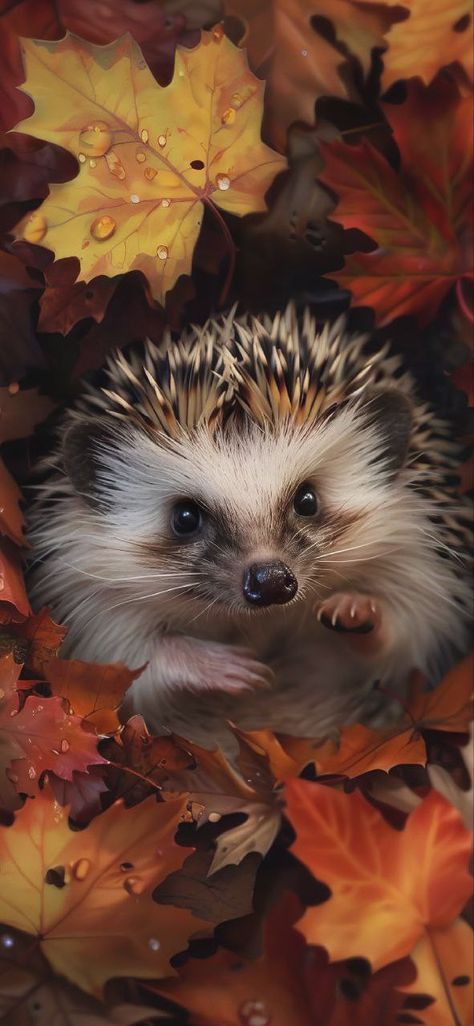 Autumn Hedgehog, Autumn Animals, Disney Phone Wallpaper, Hedgehog Art, Autumn Scenes, Cute Hedgehog, Cute Animals Images, Nature Drawing, Fall Pictures