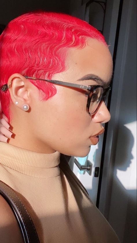 Red Fade Haircut Black Women, Colored Short Hair Black Women, Short Colored Hair Black Women, Finger Waves Short Hair, Short Dyed Hair, Short Hair Designs, Finger Wave Hair, Hair Black Women, Natural Hair Cuts