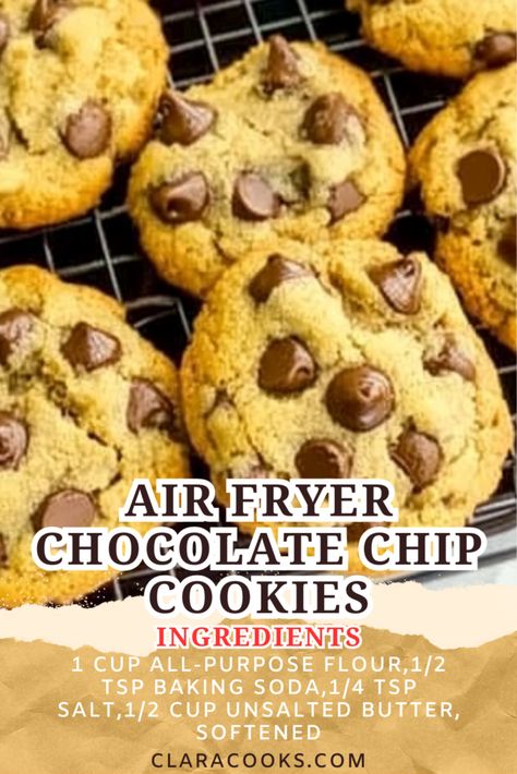 Air Fryer Chocolate Chip Cookies Baking Cookies In Air Fryer, Cookies In Air Fryer, Air Fryer Chocolate Chip Cookies, Pillsbury Chocolate Chip Cookies, Air Fryer Cookies, Fluffy Muffins, Bento Box Recipes, Classic Chocolate Chip Cookies, Box Recipes