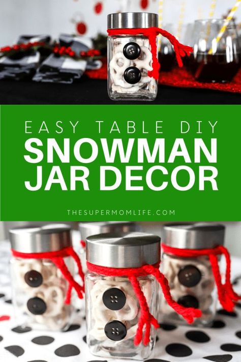 If you're looking for a fun and easy idea for your holiday table, this snowman jar craft is inexpensive and adorable! Holiday Crafts For Adults, Holiday Crafts For Toddlers, Crafts For Kids To Sell, Holiday Crafts To Sell, Family Gift Ideas For Christmas, Teens Christmas Gifts, White Chocolate Covered Pretzels, Holiday Stem, Mini Mason Jar