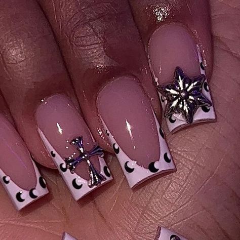 NYC Nail Tech 💅🏽 on Instagram: "Marine Serre french tip 🖤🔥" Marine Serre Nails, Marine Serre Outfit Ideas, Moon French Tip Nails, Marine Serre Outfit, Bestie Pictures, Nyc Nails, Girl Nails, Nail Time, Long Acrylic Nails Coffin