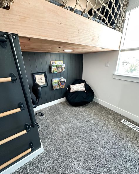 Boys Loft Bed With Fort, Boys Room With Loft Bed, Dawson Bed, Playroom Gym, Boys Loft Beds, Rustic Boys Room, Small Boys Bedrooms, Kids Loft, Kids Loft Beds