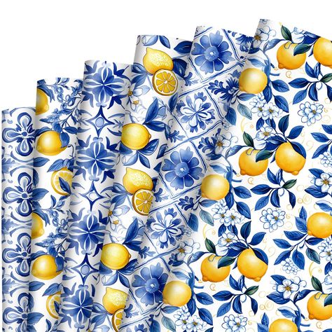 PRICES MAY VARY. THE PACKAGE INCLUDES: 12 sheets wrapping paper are contained in the package, sufficient to meet your needs for gift wrapping and art craft making. ELEGANT THEME: Our wrapping paper combine blue chinoiserie and yellow lemon patterns, use watercolor style, novel and elegant, wonderful supplies for gift wrapping. DURABLE MATERIAL: Made of good quality paper, hard to tear off, easy to fold and easy to cut, the printings on the paper are delicate and clear. NOTICE: The wrapping paper Capri Lemon Wallpaper, Positano Wedding Table, Diy Crafts Gift, Succulent Theme, Flat Art, Decorated Gift Bags, Blue Chinoiserie, Wrapping Paper Design, Gift Wrap Paper