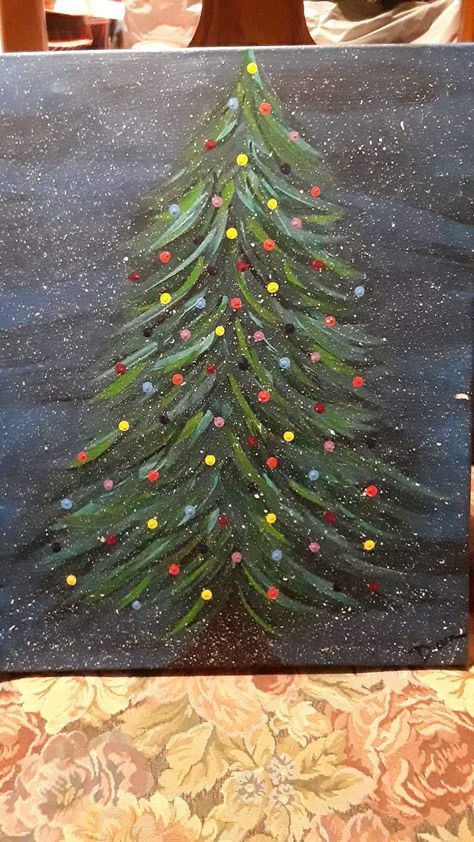 Christmas Tree Canvas Painting Easy, Easy Christmas Tree Painting, Christmas Painting Easy, Christmas Tree Paintings, Easy Christmas Painting, Paint Christmas Tree, Painting Therapy, Christmas Art For Kids, Painted Christmas Tree