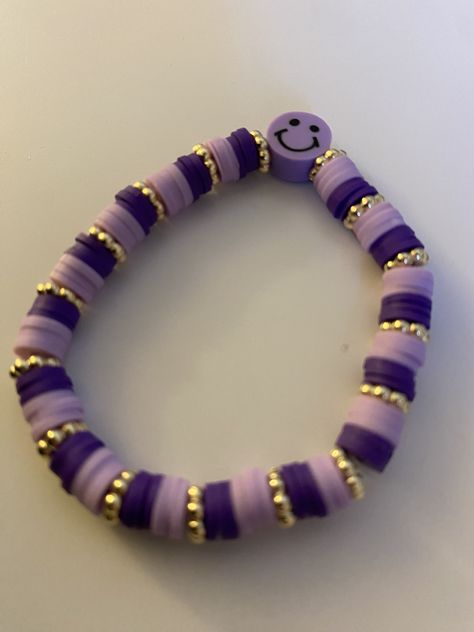 Cute Purple Bracelet, Etsy Bracelet Ideas, Purple Clay Beads Bracelet, Braslets Designs Beads, Purple Bracelet Ideas Clay Beads, Bracelet Ideas To Sell, Clay Bead Bracelet Ideas No White, Purple Clay Bead Bracelet Ideas, Boy Bracelet Ideas